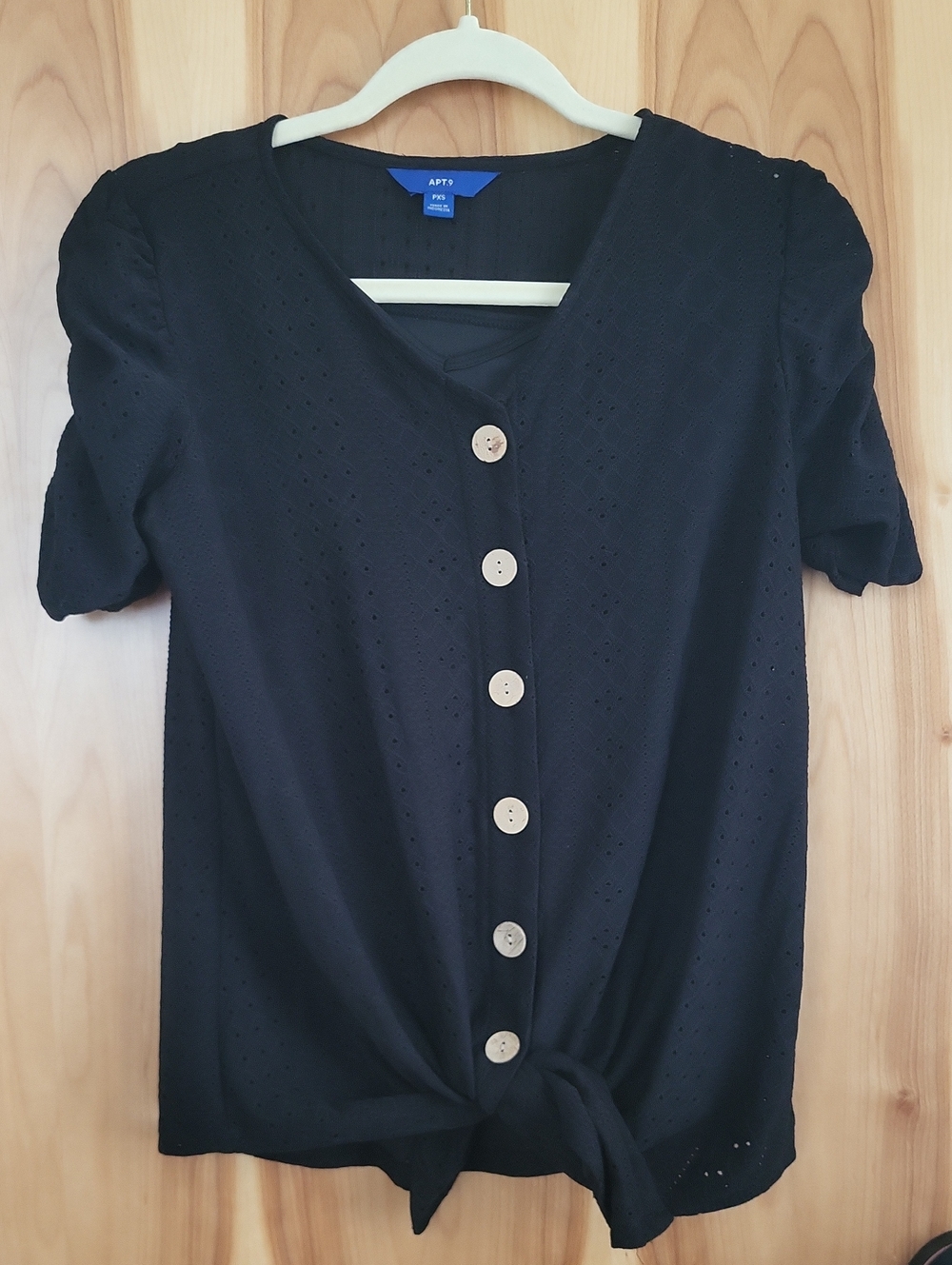 Apt. 9 Black Eyelet Button-Front Tie Hem Blouse